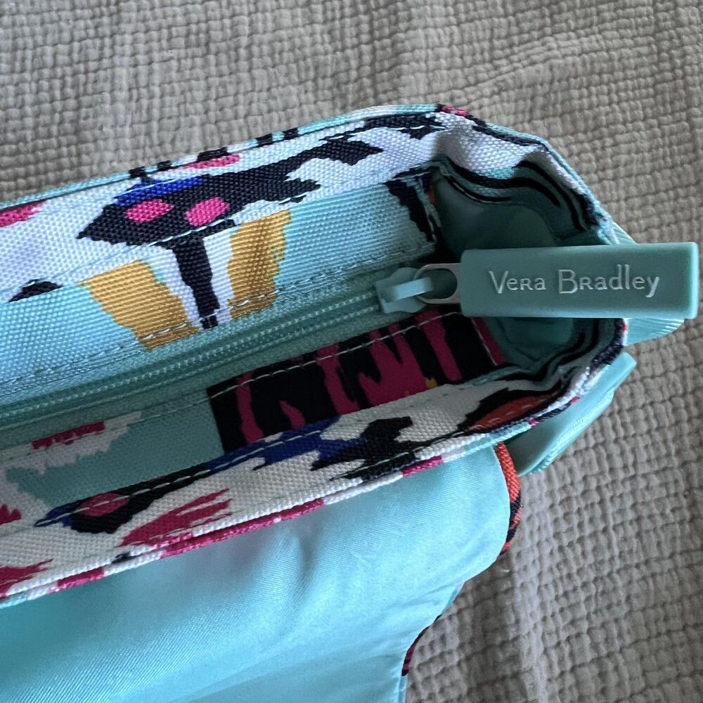 Vera Bradley Messenger Bag Womens Aqua Ikat Crossbody Shoulder Purse Geometric - Picture 14 of 16